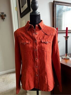 Wrangler Faux Suede Western Snap Shirt Terracotta Rose Size Small